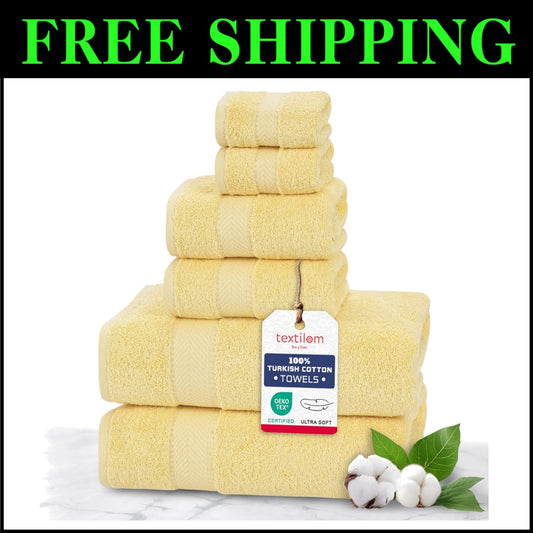 Ultra-Soft 100% Turkish Bath Towel Set - 6 Pcs Includes Hand & Washcloths
