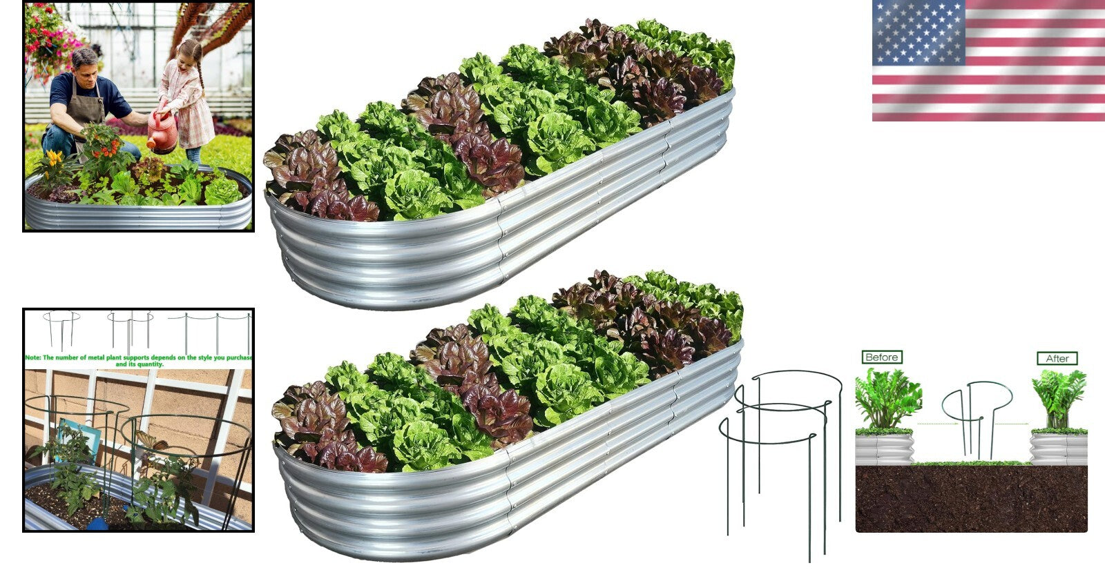 Customizable 2 Pcs Galvanized Raised Planter Box - Vegetable and Flower Support