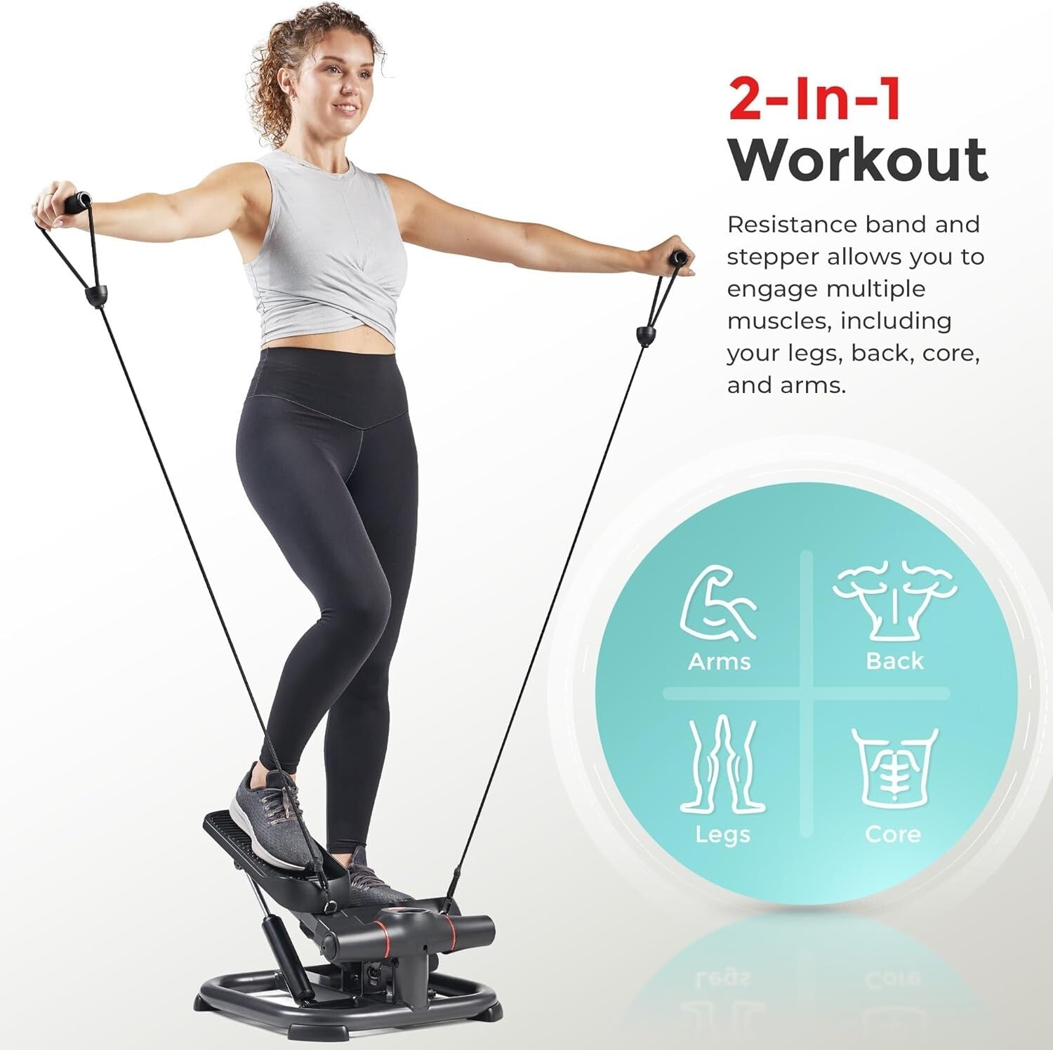 Heavy Duty Low-Impact Stepper with Resistance Bands - Pre-Assembled Convenience