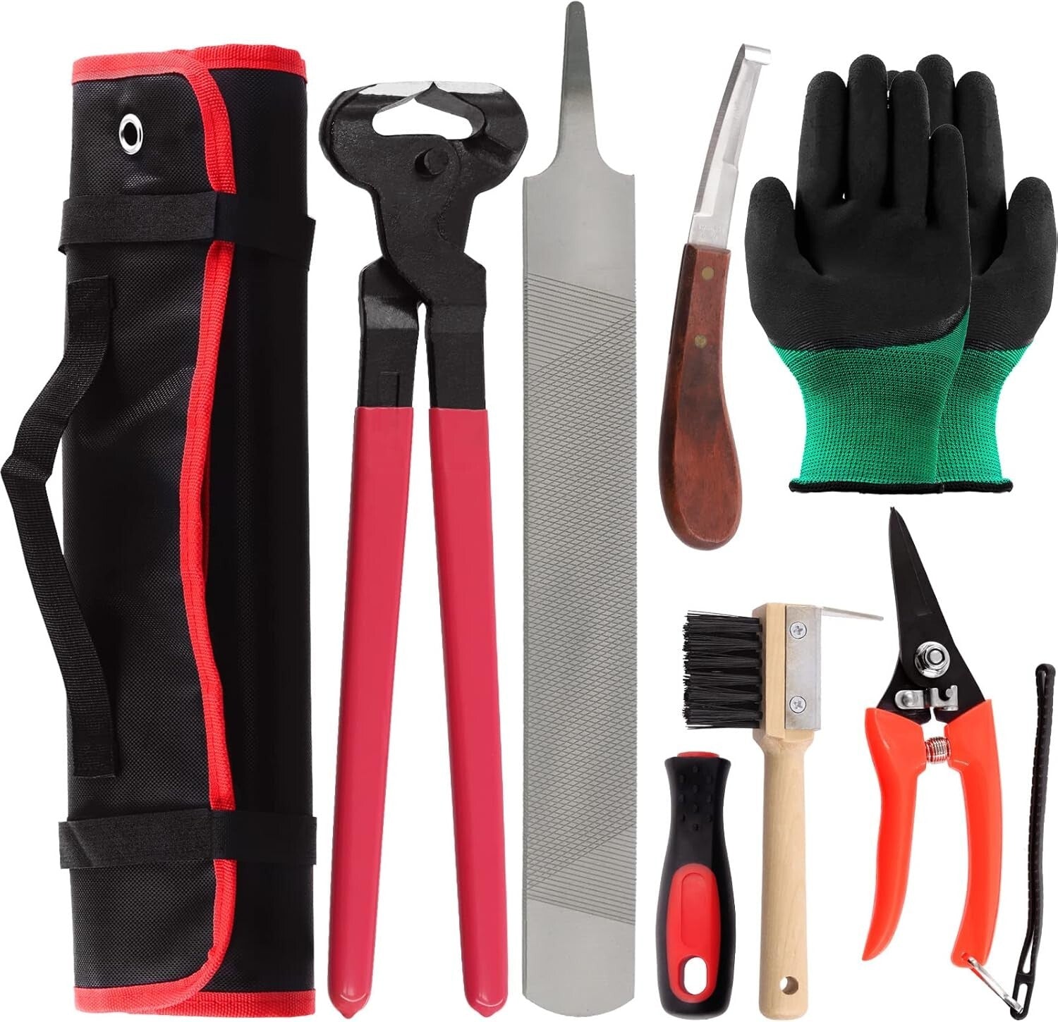 8 Piece Professional Farrier Tools Kit with Roll Pack - Hoof Trimmers & Nippers