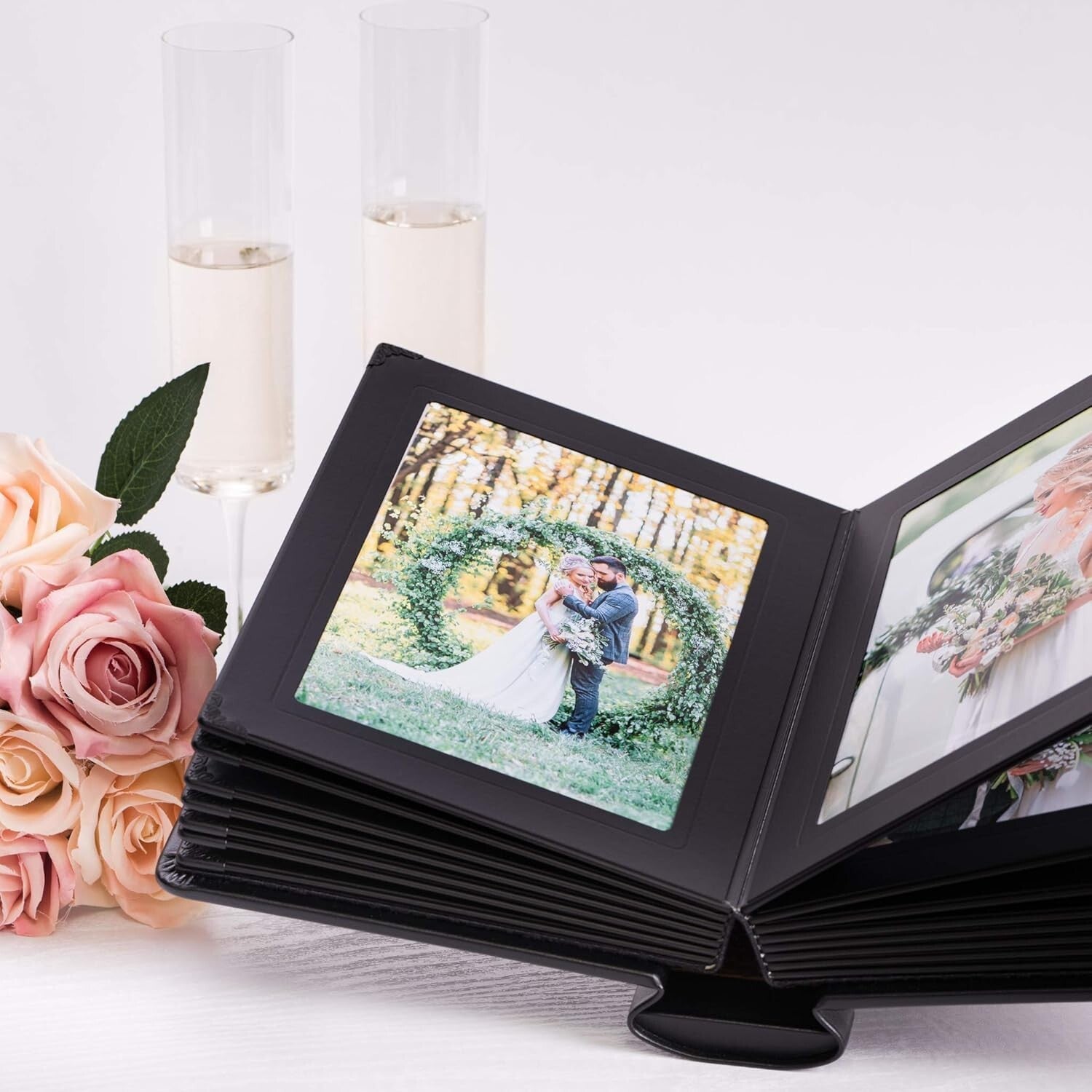 Elegant 5x7 Leatherette Photo Album for Weddings - 15 Pages in Black