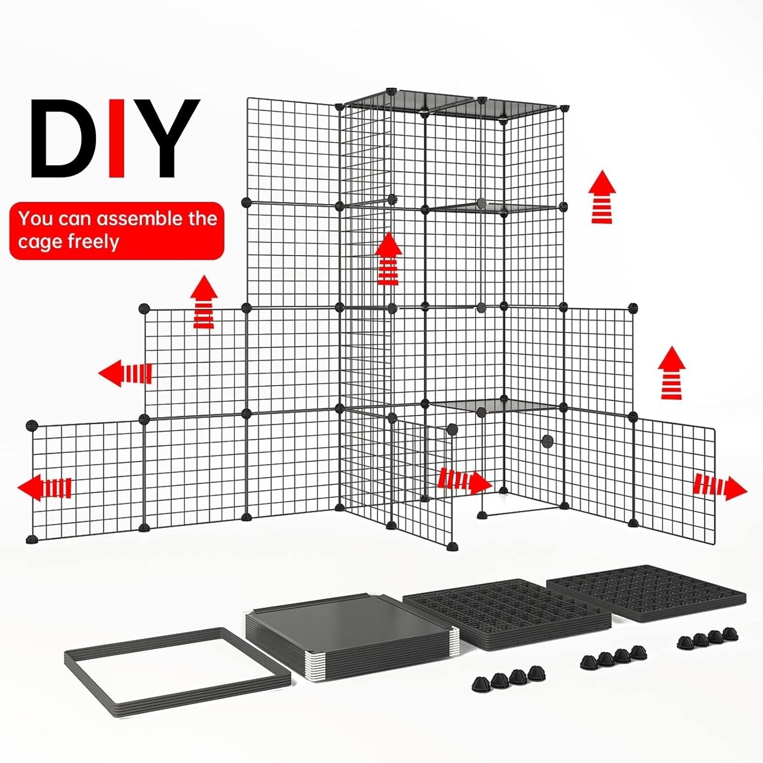 Multi-Pet Metal Cat Cage with 6 Access Points - Ideal Playpen for Cats & More