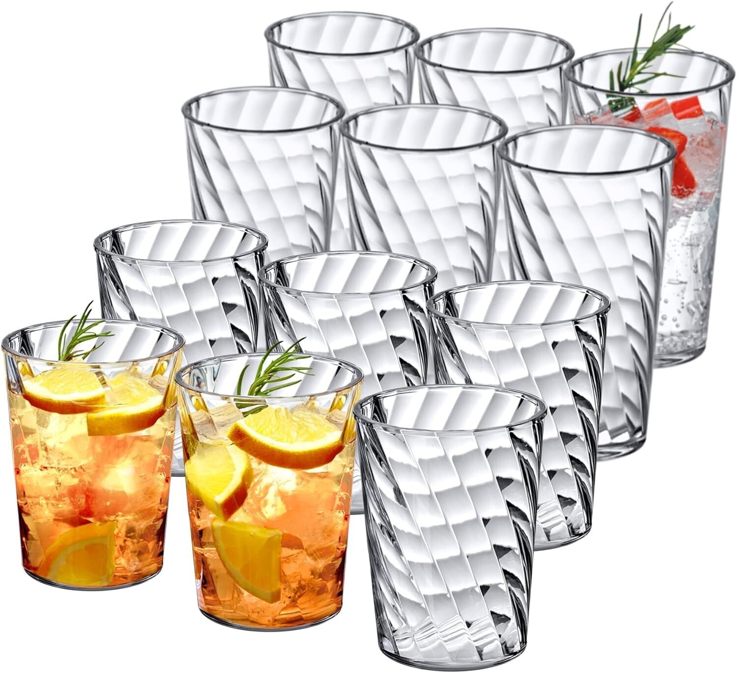 12-Pack All-Clear Plastic Drinking Glasses - Shatter-Proof & Dishwasher Safe