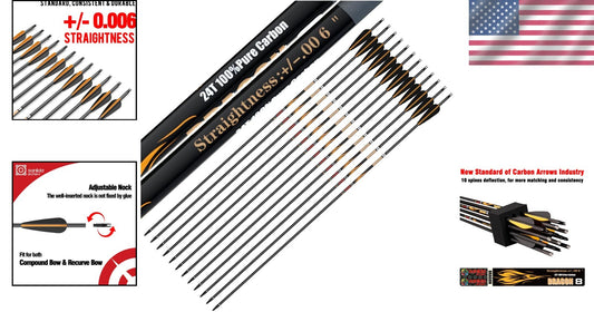 12PCS 100% Pure Carbon Arrows – Precision-Engineered for Consistent Performance