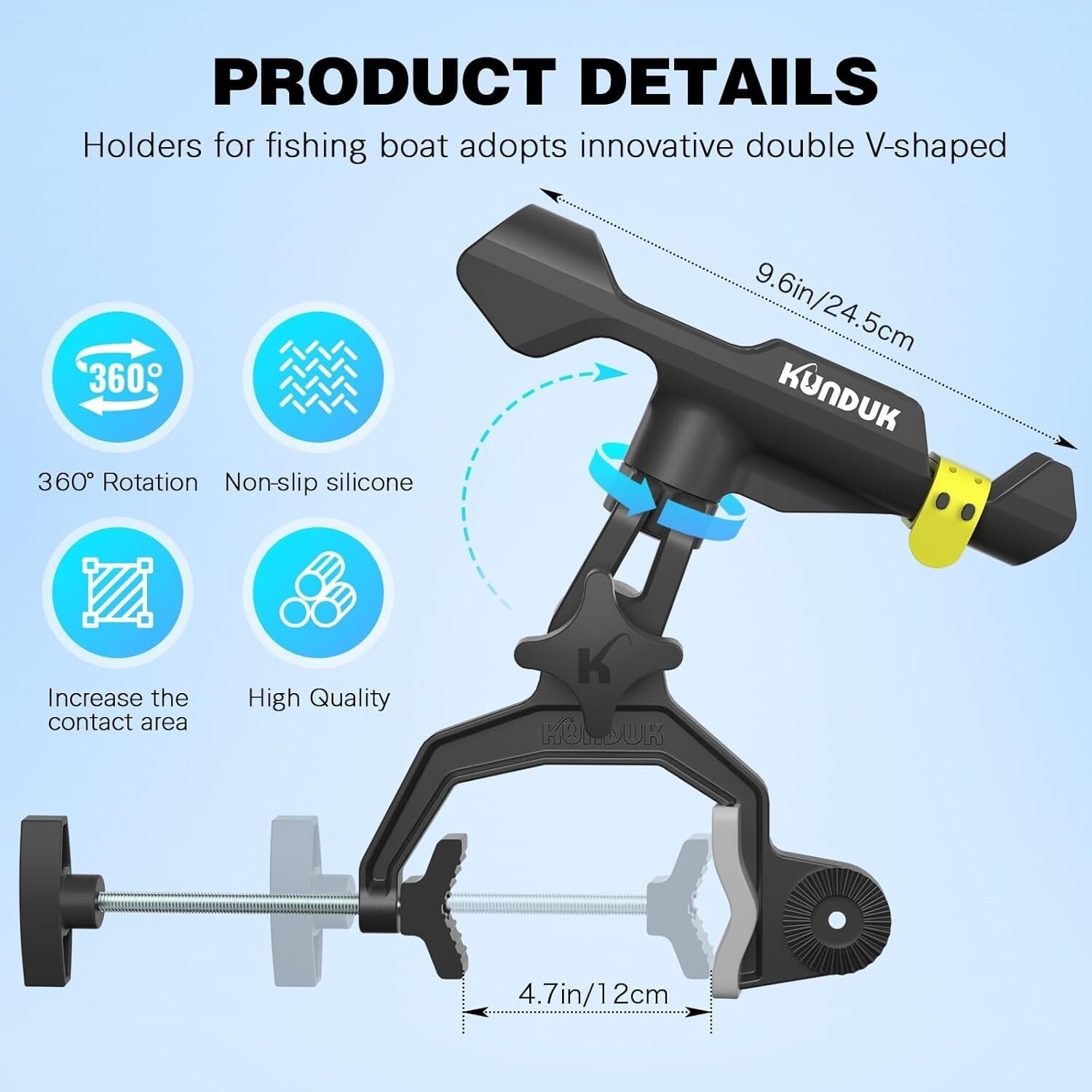 Upgraded Fishing Rod Holder with Effortless 360° Dual Rotation & Secure Grip