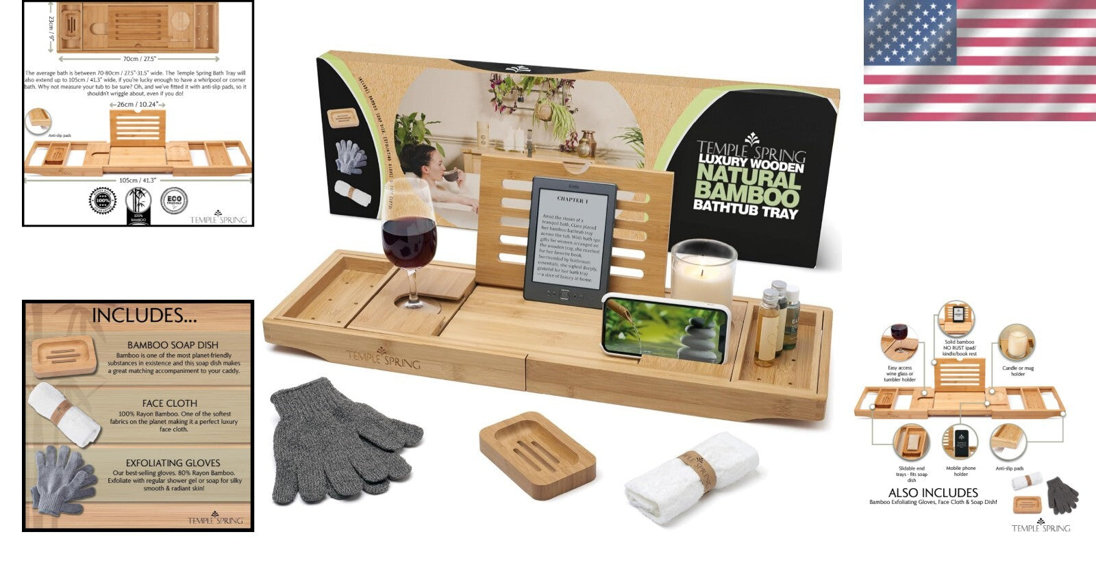 Sturdy Bamboo Bathtub Caddy with Soap Dish & Accessories for Ultimate Comfort