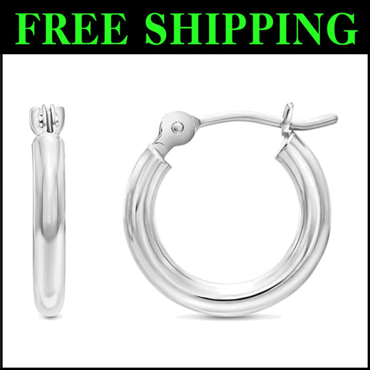 Lightweight 14k White Gold Classic Hoop Earrings - Everyday Elegant Touch