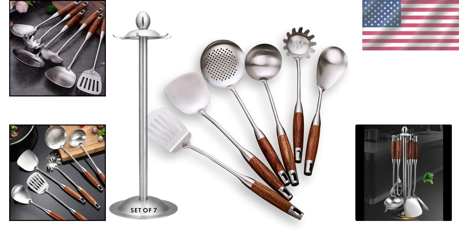 Complete 7-Piece Kitchen Utensils Set - Stainless Steel & Heat-Resistant Design