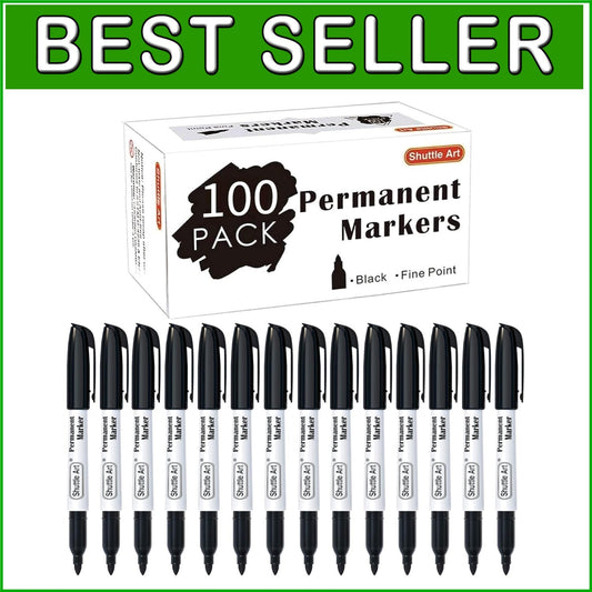 Versatile Permanent Markers Set - 100 Black Fine Point for All Surfaces