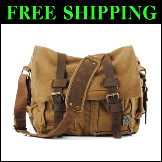 Vintage Leather Canvas Messenger Bag for 17'' Laptop - Stylish & Durable