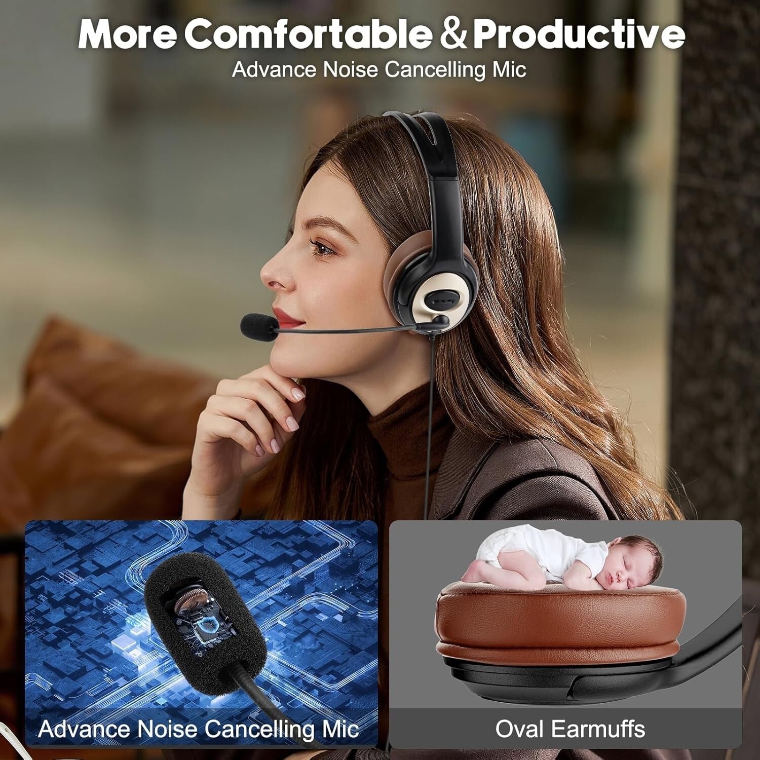 Luxurious Comfort Over-Ear USB Headset with Clear Sound and Mic for Remote Work