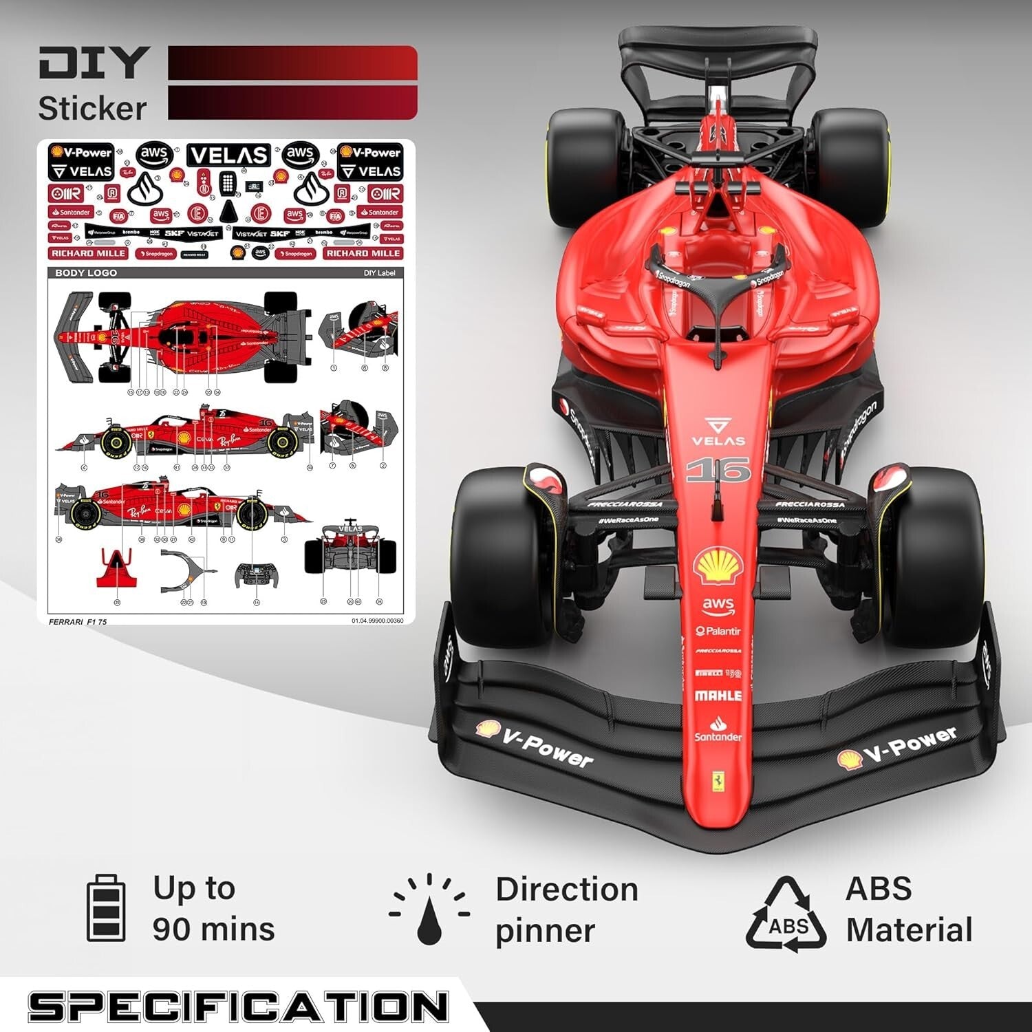 Detailed 1:18 Ferrari F1 75 Remote Control Car - High Gloss Finish for All Ages