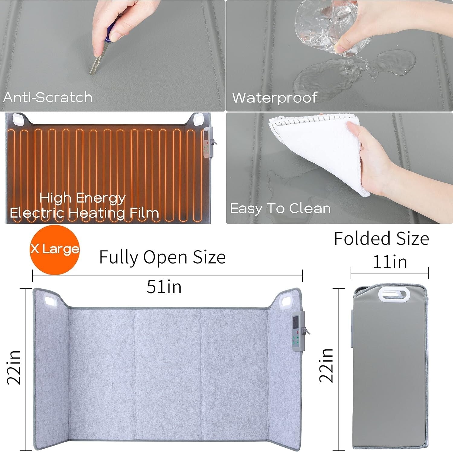 Electric Radiant Space Heater with Timer - Foldable Under Desk Heating Mat