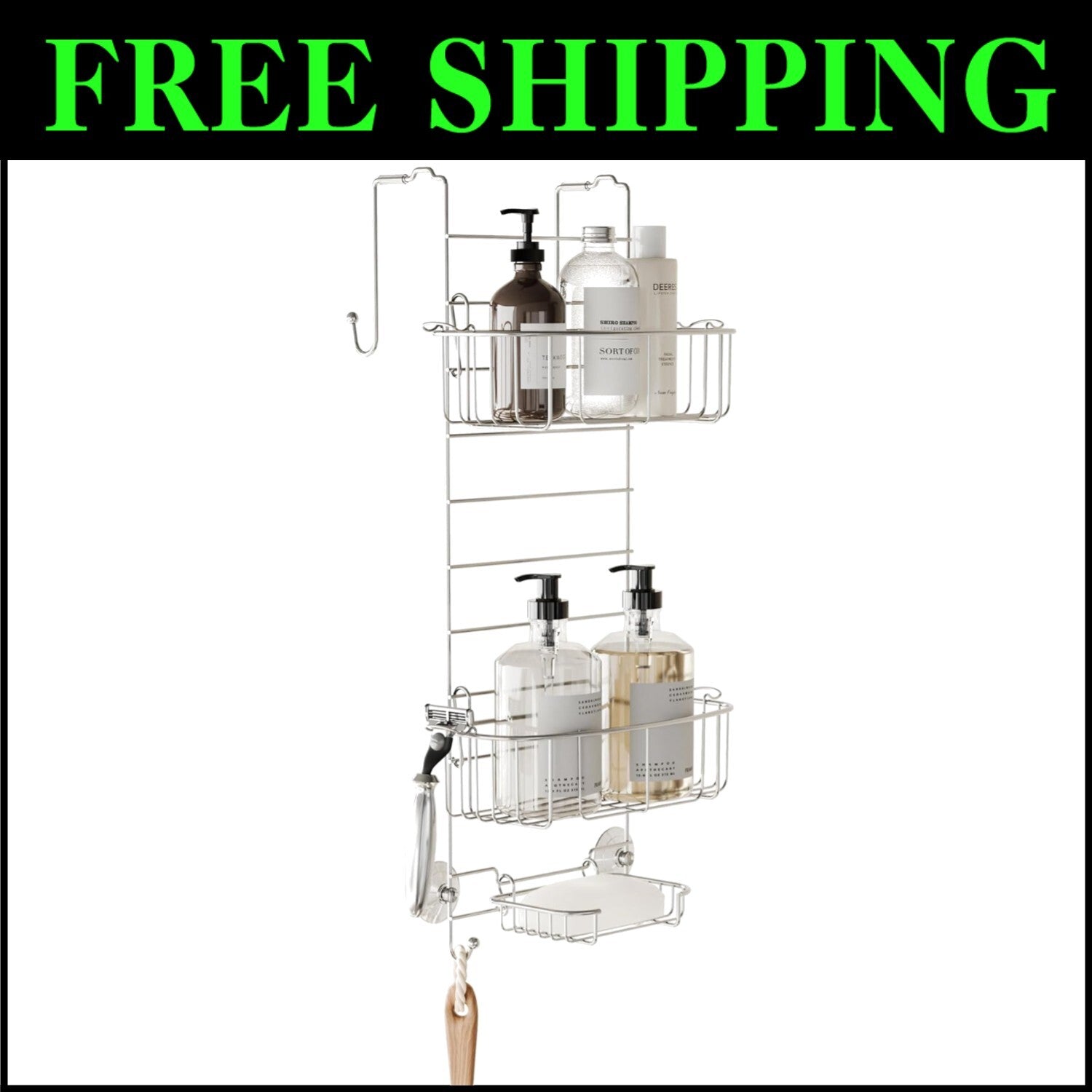 Adjustable Shower Caddy Organizer in Durable Stainless Steel - Fits Most Doors