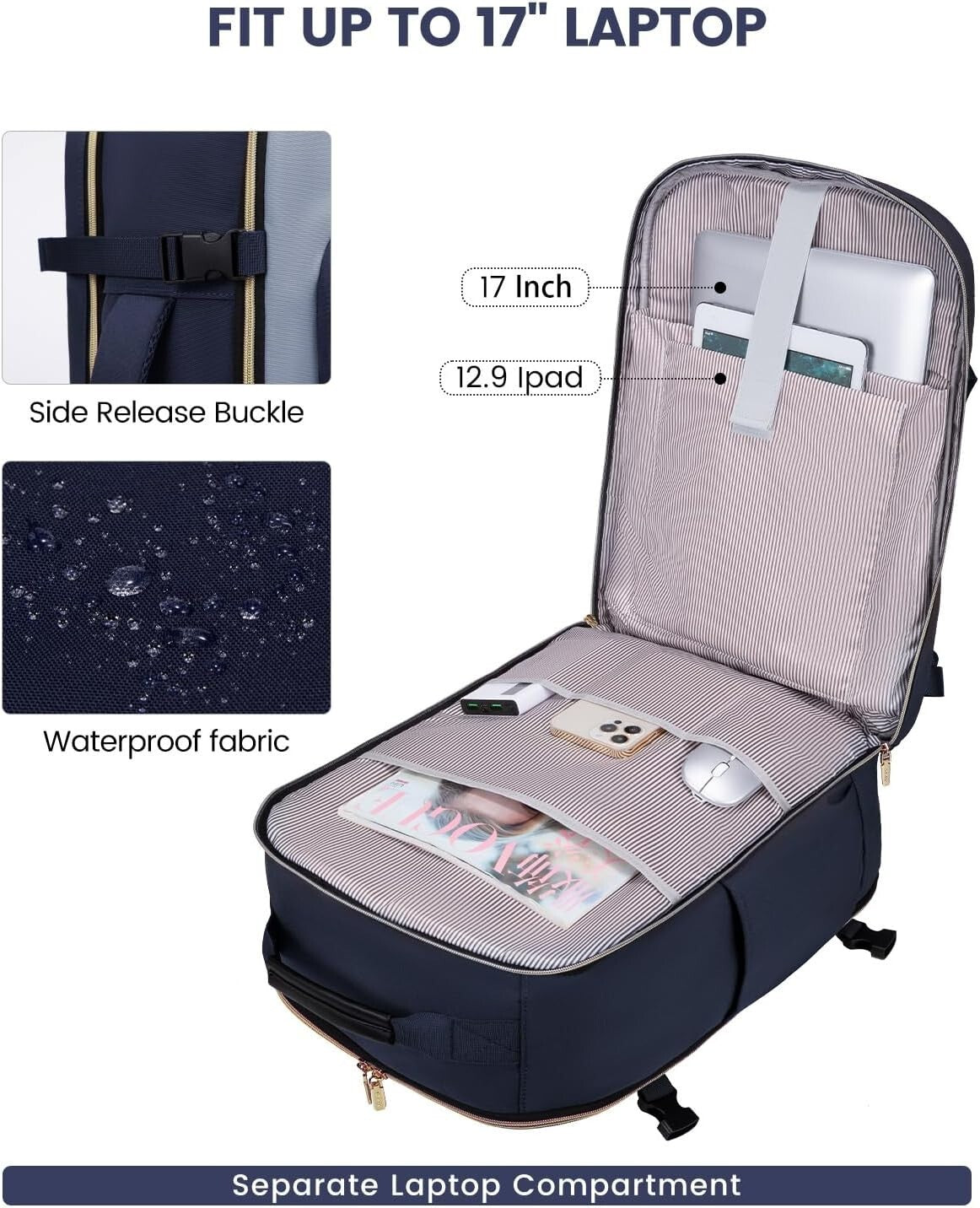 Comfortable 40L Unisex Travel Bag with Padded Laptop Compartment & Luggage Strap