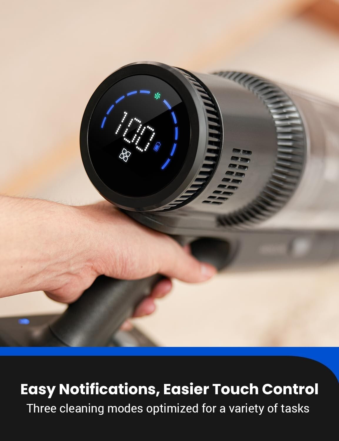 45kPa Cordless Lightweight Stick Vacuum & Mop with LED Display - 50 Min Runtime