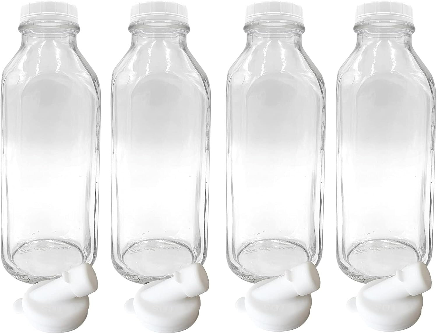 Elegant 4-Pack Clear Glass Milk Bottles - 33.8 oz with Durable Pour Spouts