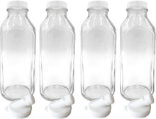 Load image into Gallery viewer, Elegant 4-Pack Clear Glass Milk Bottles - 33.8 oz with Durable Pour Spouts
