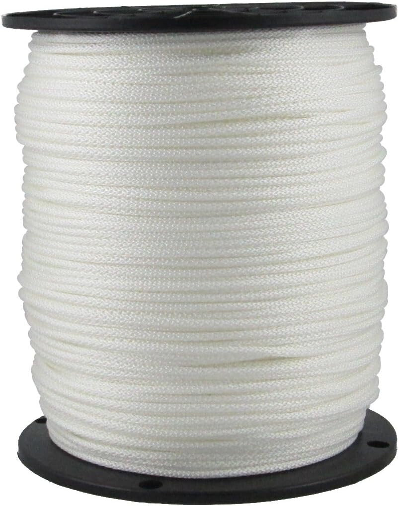 Durable 1/8” White Solid Braid Rope - 1000 Foot Spool for Indoor & Outdoor Use