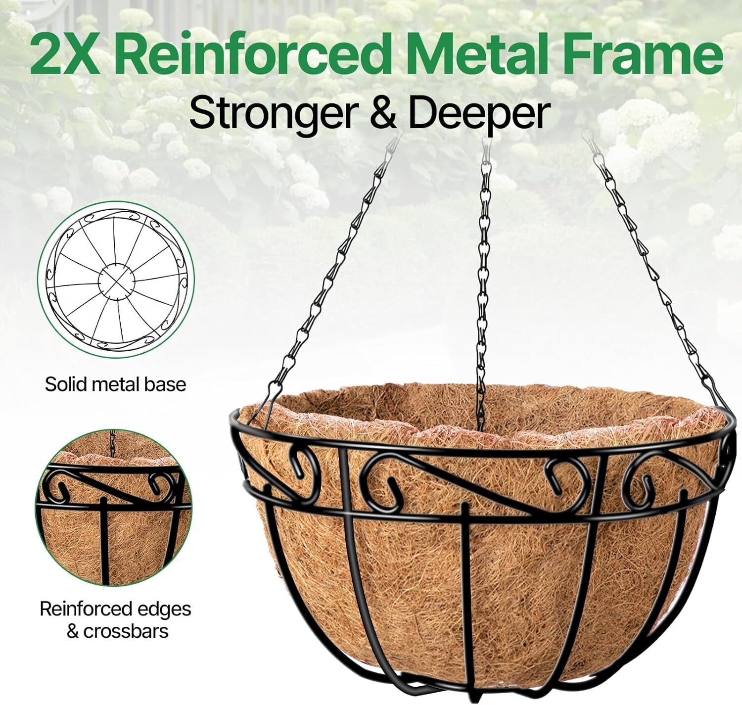 Durable 14 Inch Rustproof Metal Hanging Planters - Perfect for Home & Garden