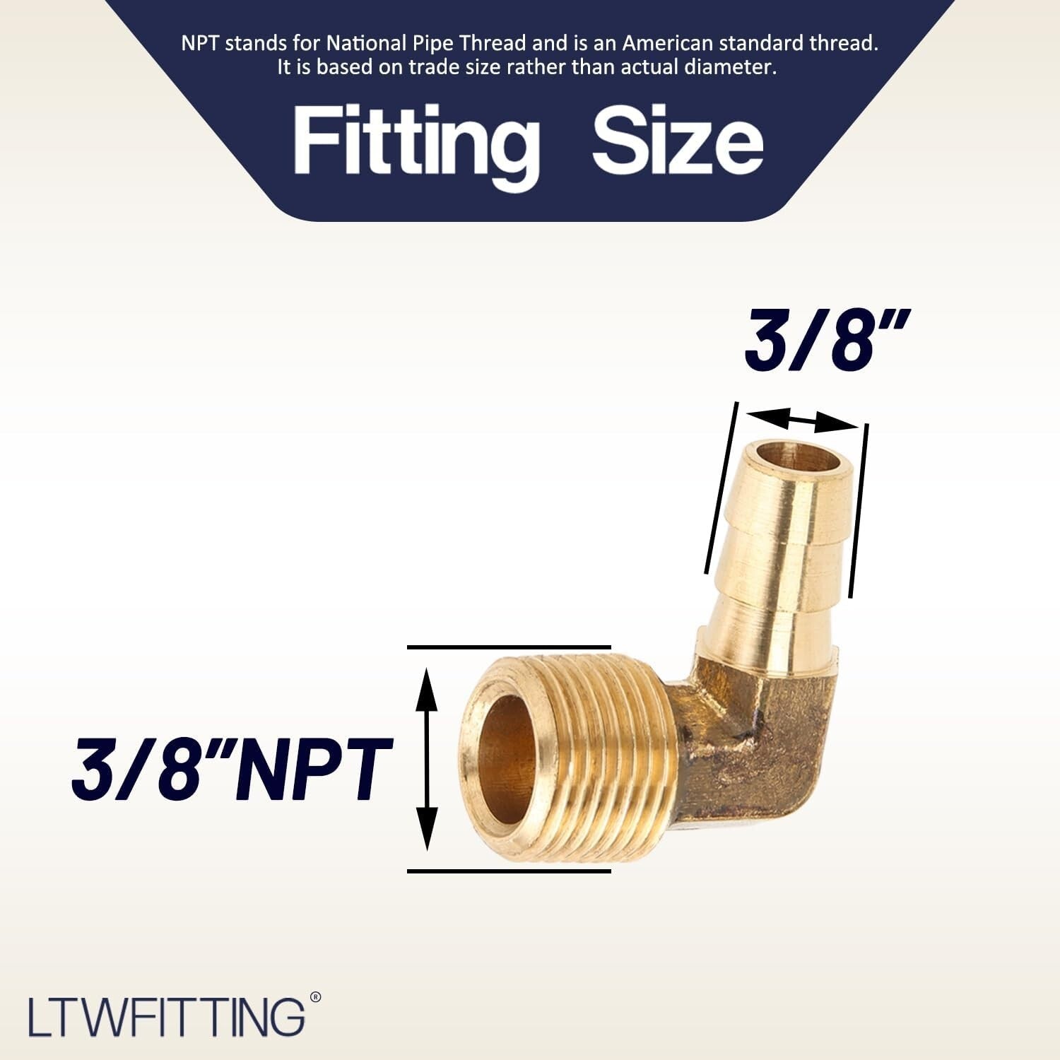 Durable 90° Brass Barb Elbow Hose Fitting, 3/8" ID X 3/8" Male NPT - 200 Pack