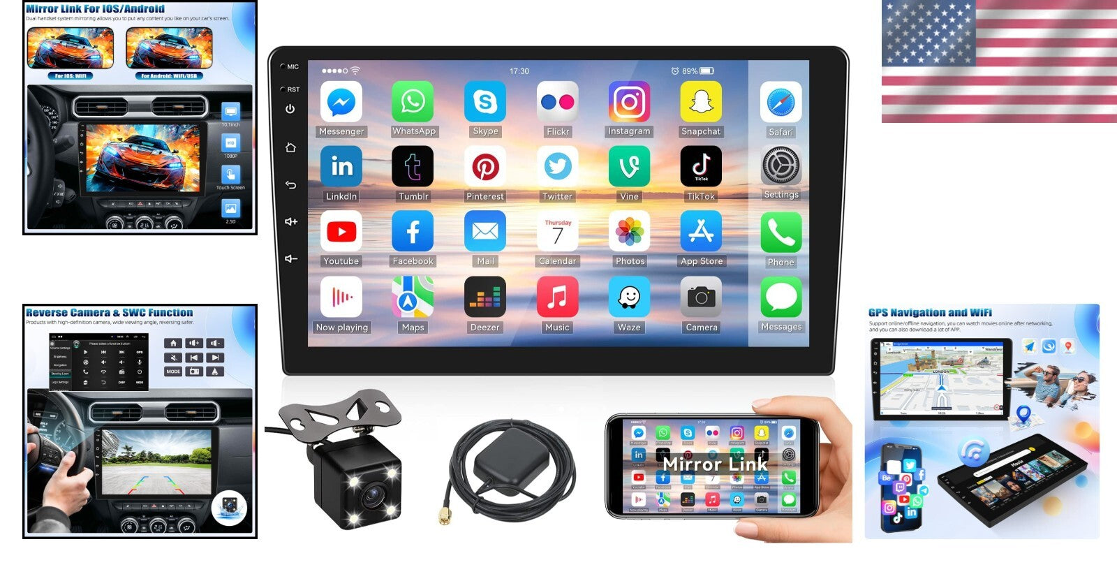 10.1-Inch HD Touchscreen Double Din Car Stereo with GPS & Bluetooth Connectivity