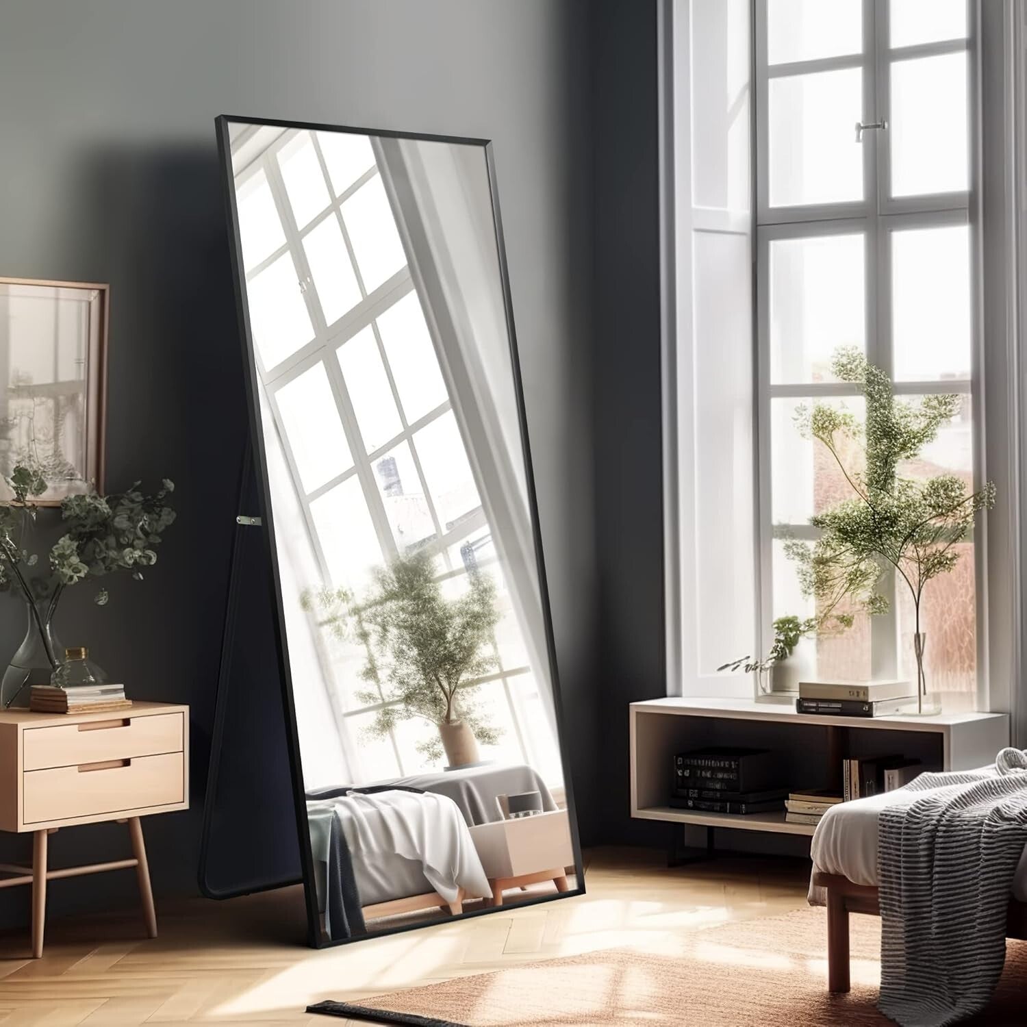 Versatile 64"x21" Full-Length Mirror - Leaning or Wall-Mounted Aluminum Beauty