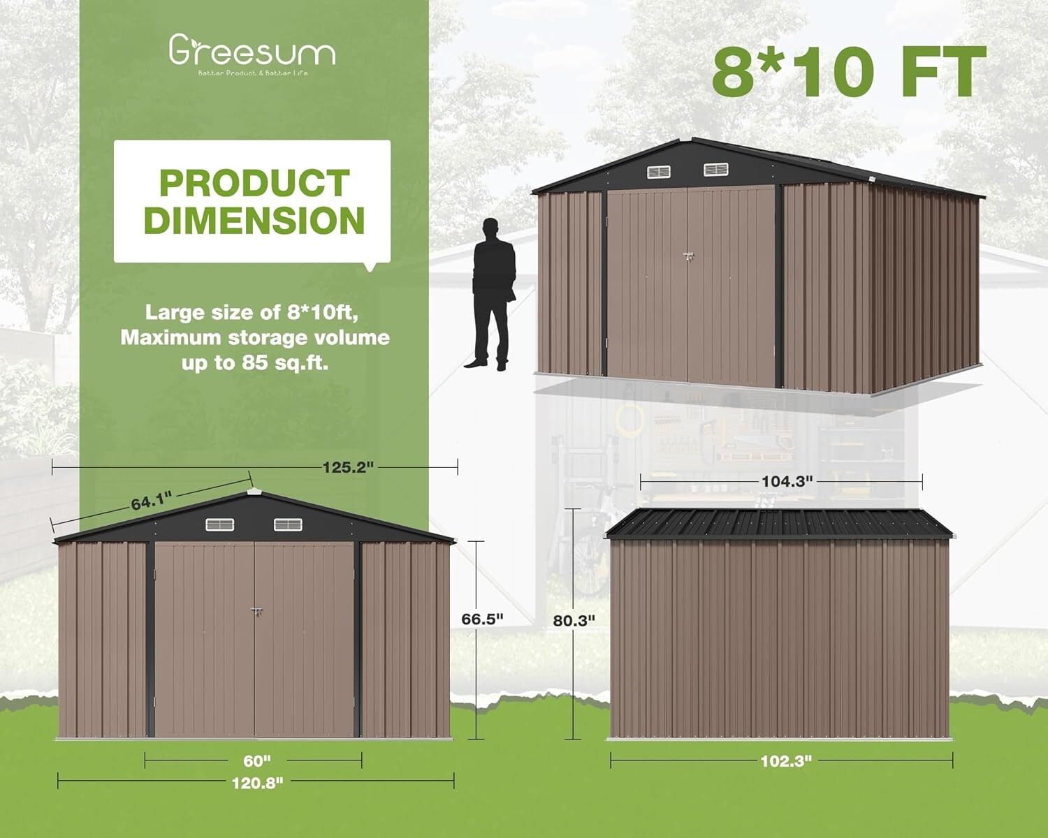 Durable 10' x 8' Utility Tool Shed - Weather-Resistant with Sloped Roof Design