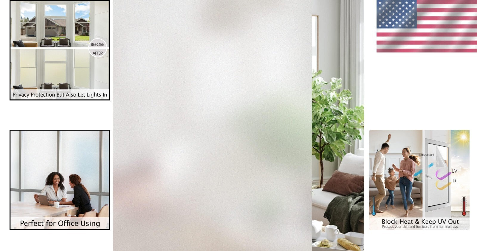 Reusable Static Cling Frosted Window Film - 35.4 x 32.8 Feet for Privacy