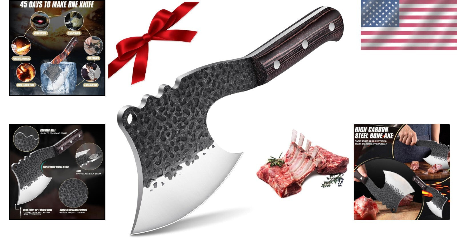 High Carbon Steel Bone Chopper with Pear Wood Handle - Ultimate Butcher Knife