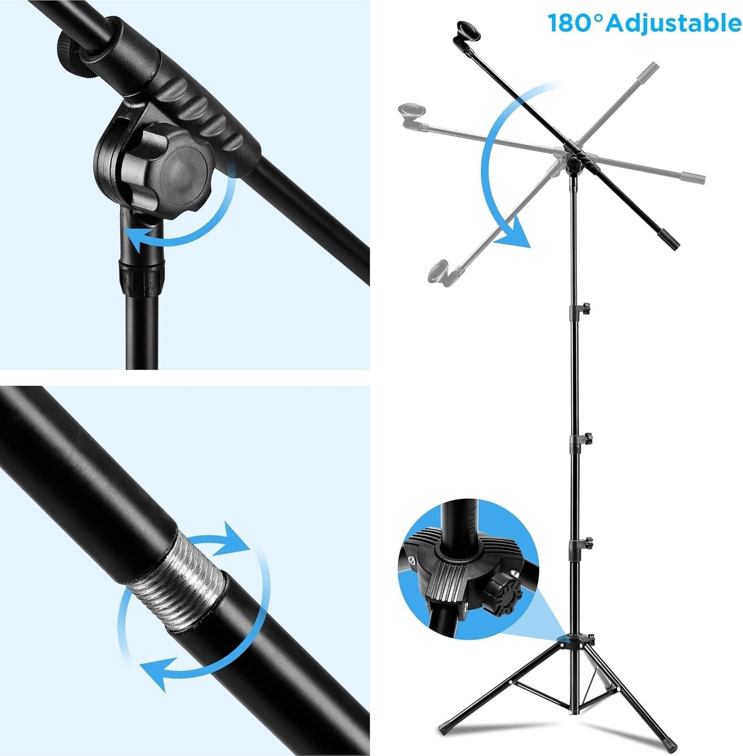 Sturdy Metal Tripod Mic Stand Set with Universal Clips & Carrying Bag - 2 Pack