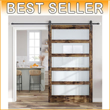 Load image into Gallery viewer, Chic Brown Wood Barn Door with Frosted Glass &amp; 8ft Hardware - DIY Friendly