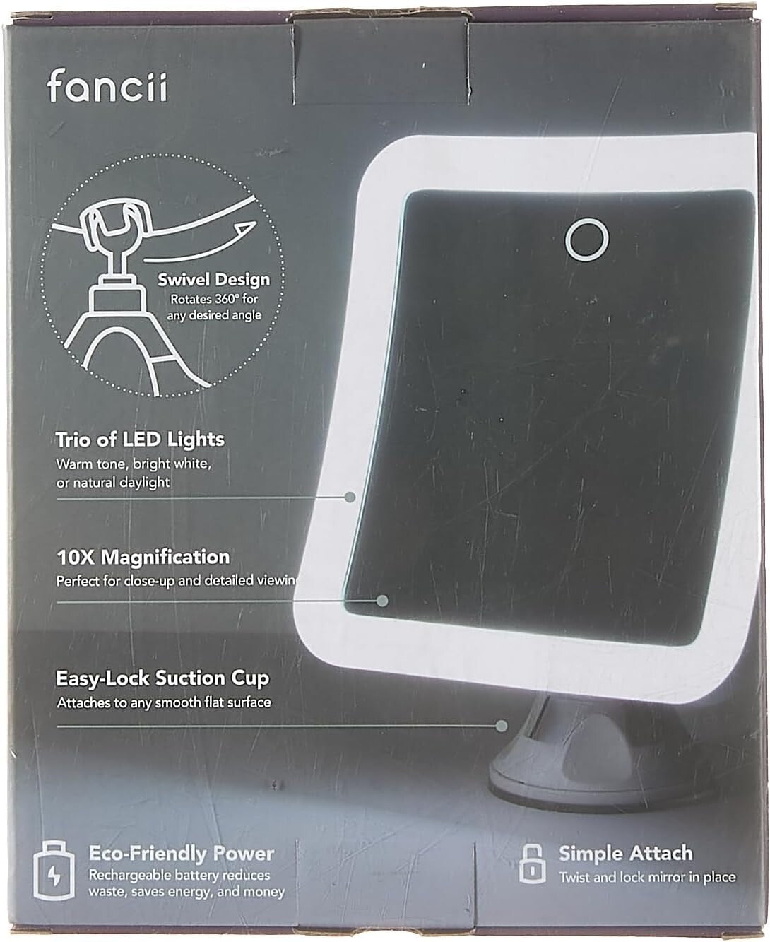 Cordless 10x Magnifying Mirror with 3 LED Settings - Ideal for Home or Travel