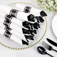 Load image into Gallery viewer, 60-Pack Heavy Duty Pre-Wrapped Black Plastic Cutlery with Napkins - Elegant &amp;...