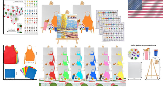 Deluxe 410-Piece Painting Supplies Set - Brushes, Paints & Easels Included