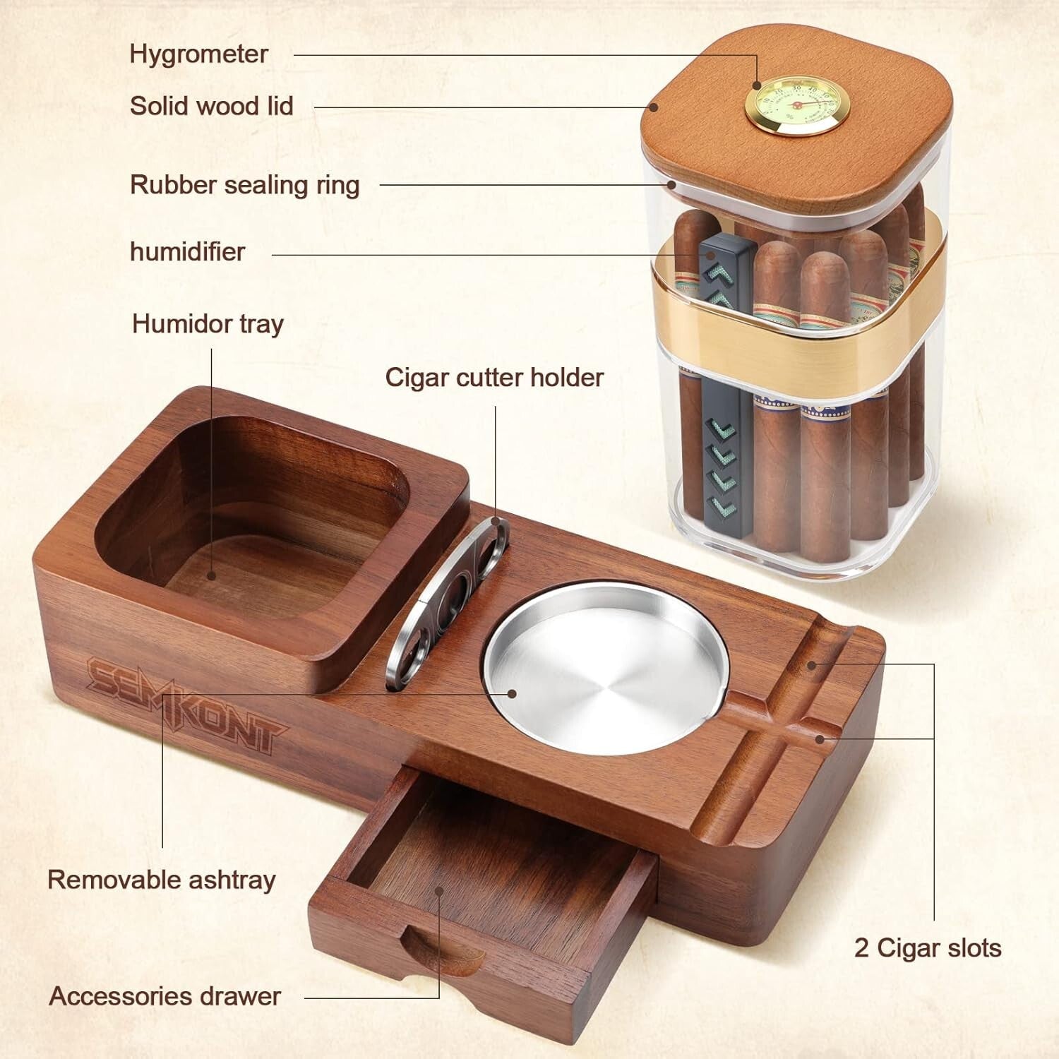 High-End Cigar Accessories Gift Set: Humidor, Ashtray, and Cutter Included