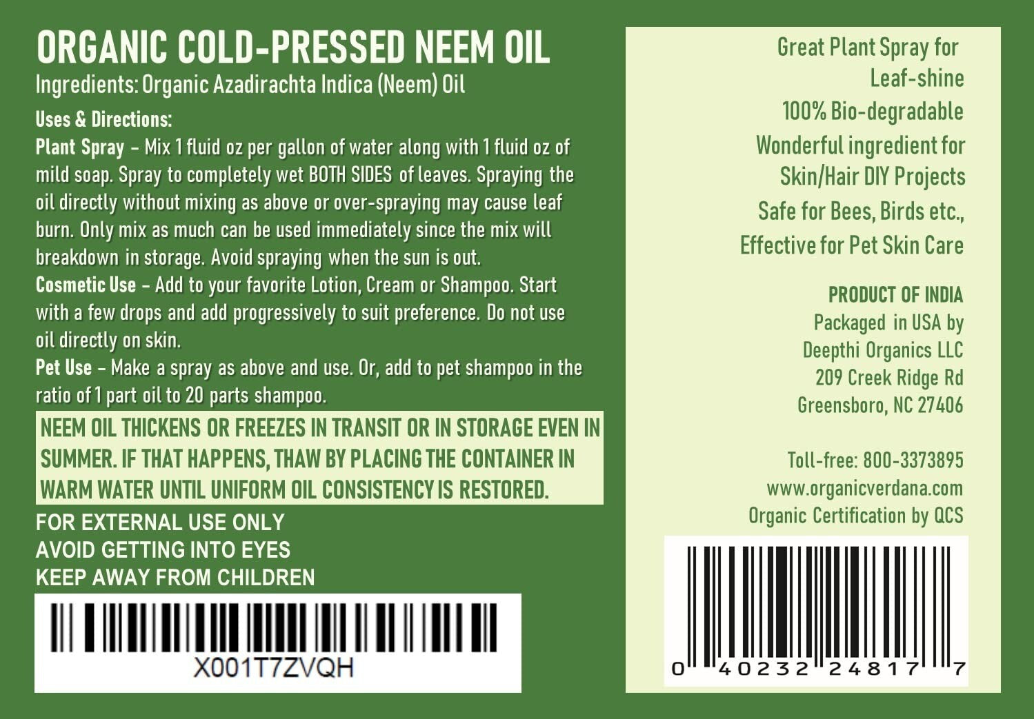 Multi-Purpose Organic Neem Oil (1 Gallon) - Perfect for Plants & Beauty Formulas