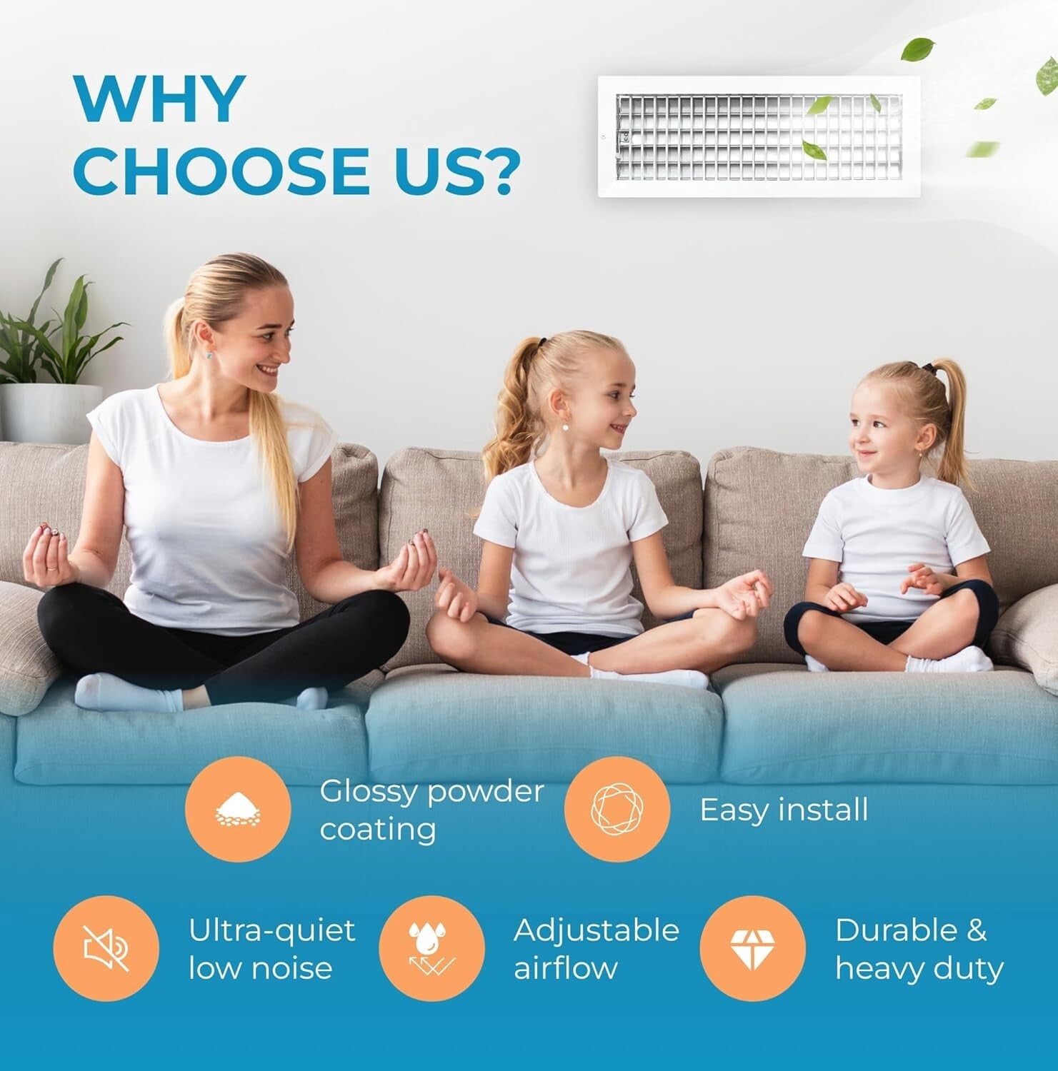 18 x 6 Inch Adjustable Air Vent Grille, Rust-Resistant and Elegant White Finish