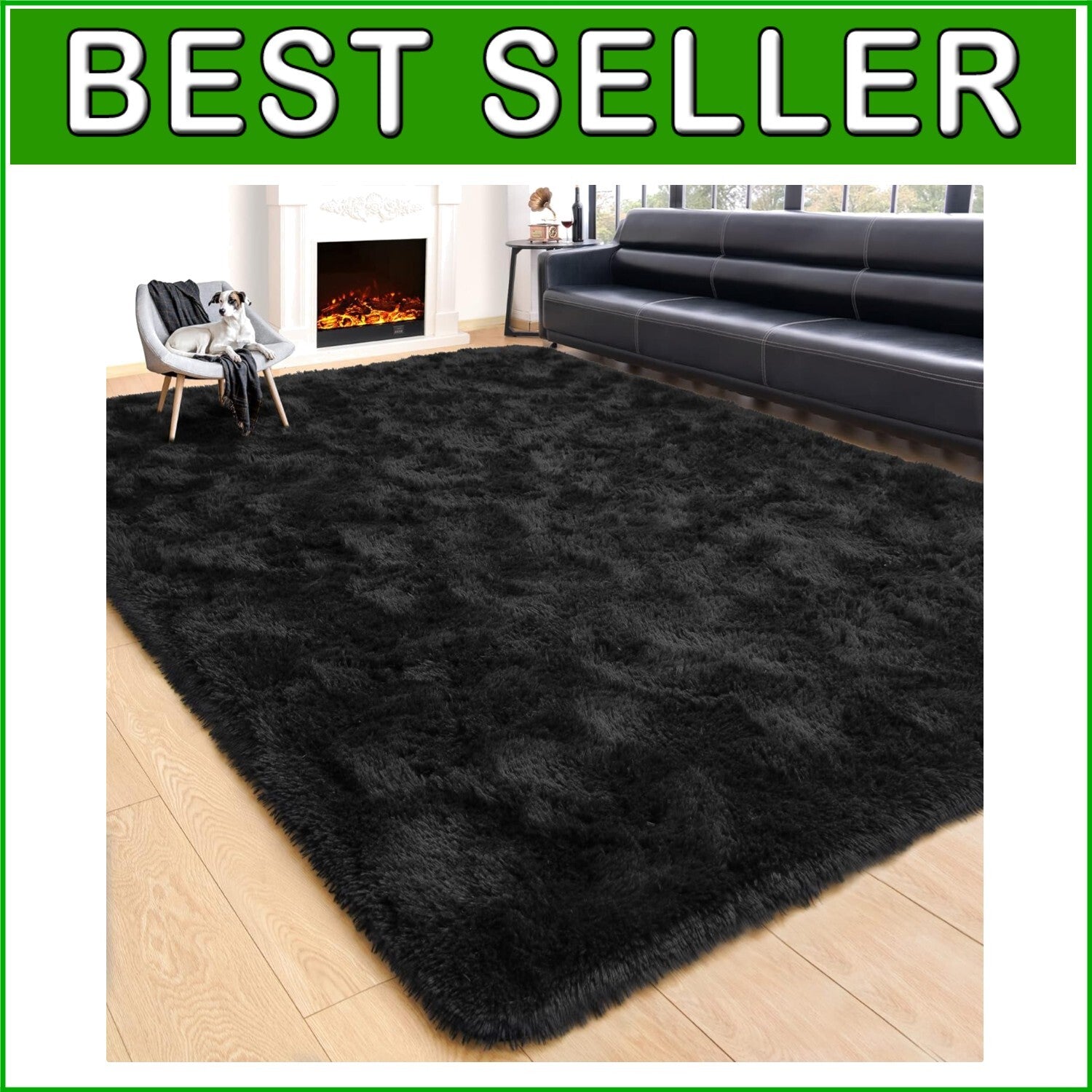 Fluffy Black 6x9 Area Rug - Soft Shaggy Carpet for Modern Living Rooms