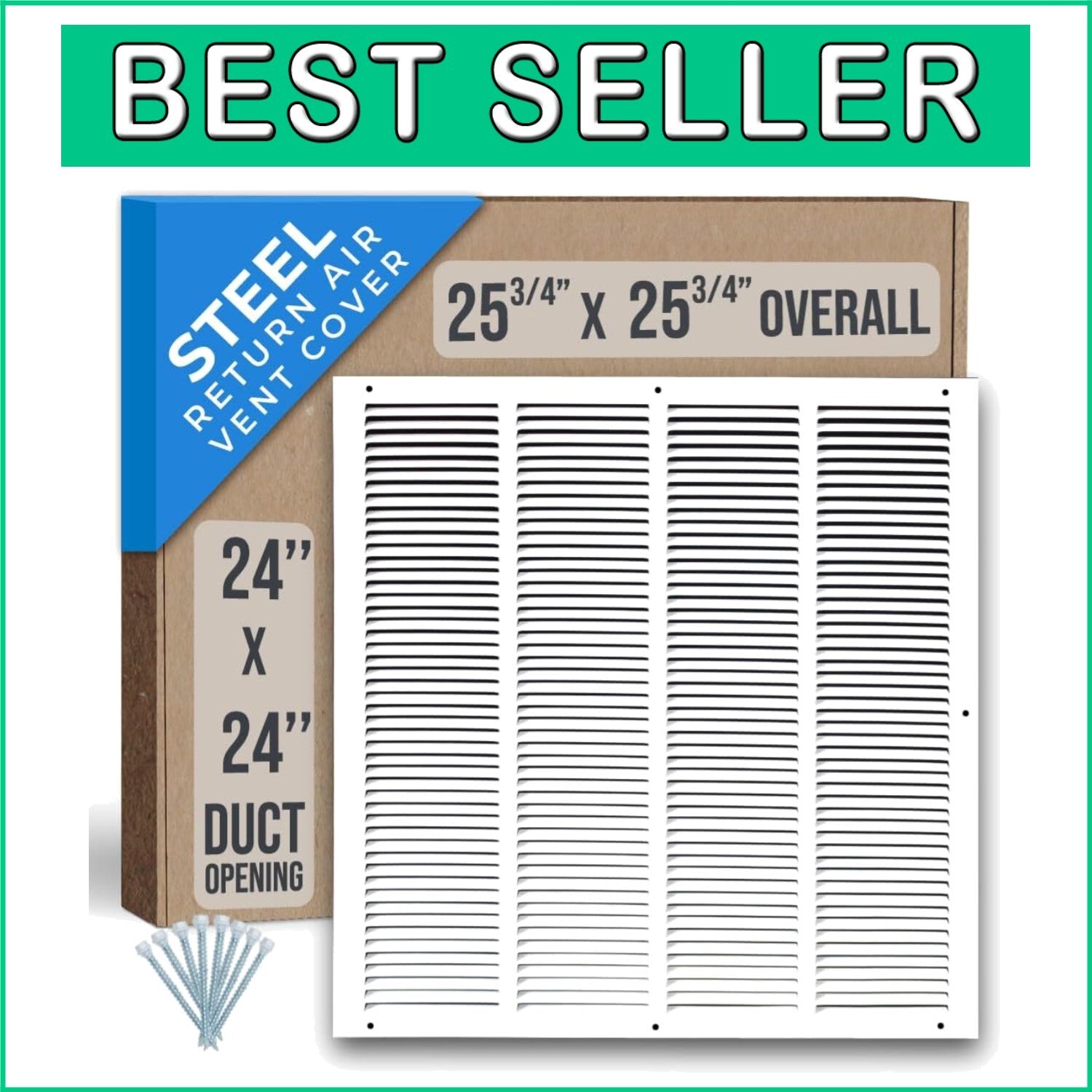 Efficient 24x24 Duct Vent Cover with Powder-Coated Steel Finish - Quiet Airflow