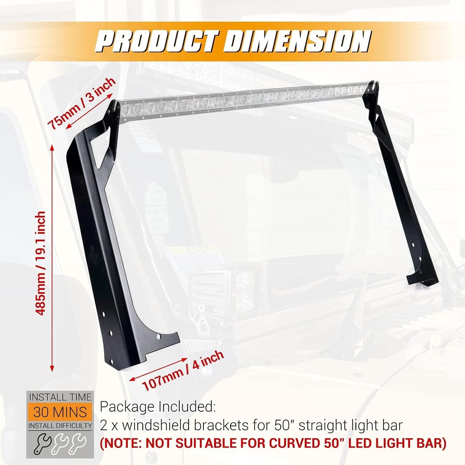 Heavy-Duty Jeep Wrangler TJ/LJ Light Bar Brackets for Secure Lighting Solutions