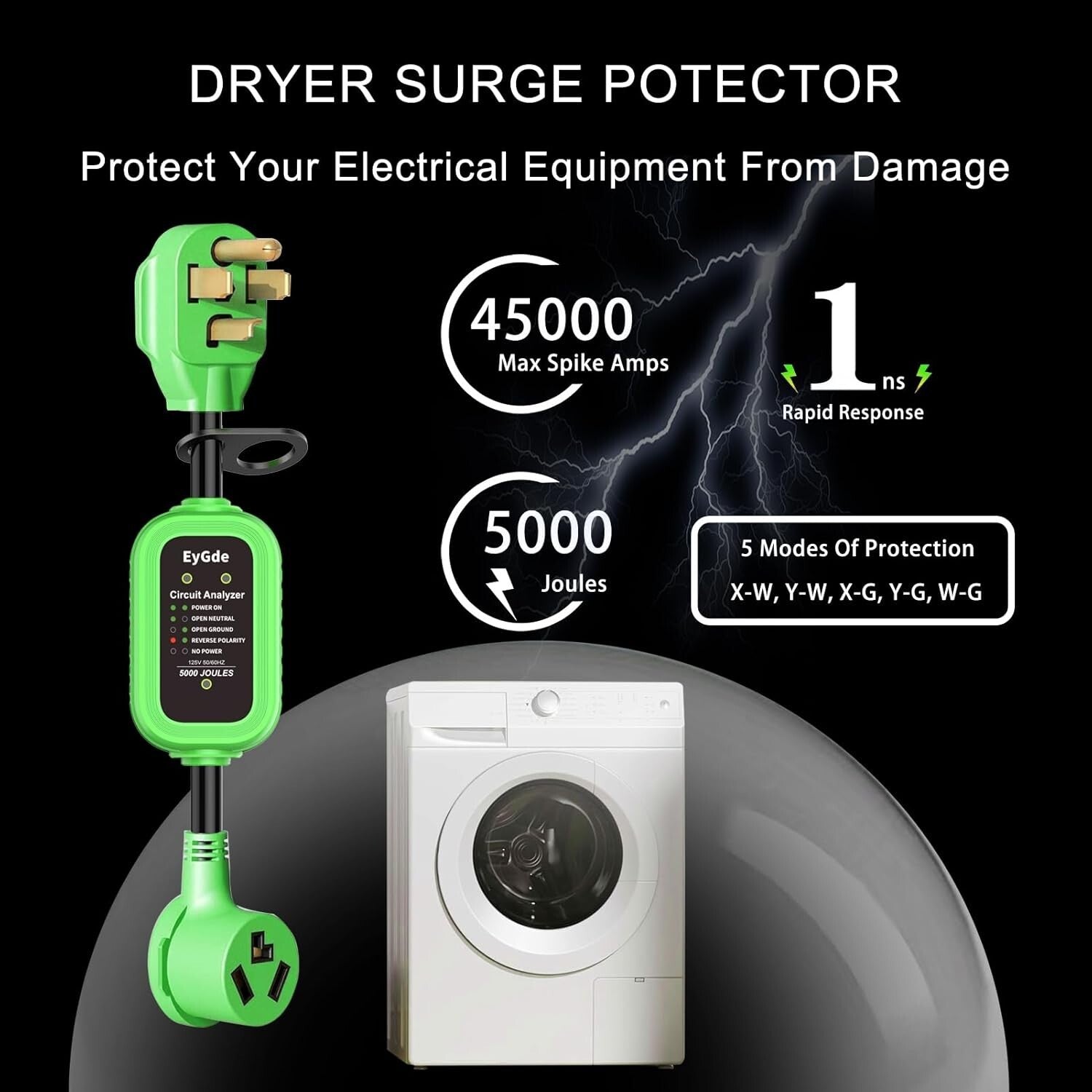 Heavy-Duty 4 to 3 Prong Dryer Adapter - Durable PVC and Copper Construction