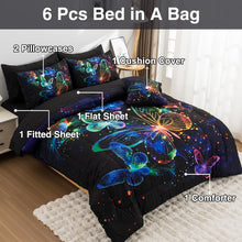 Load image into Gallery viewer, Galaxy-Themed Butterfly Printed Bedding Set - Full Comforter &amp; Pillows Included