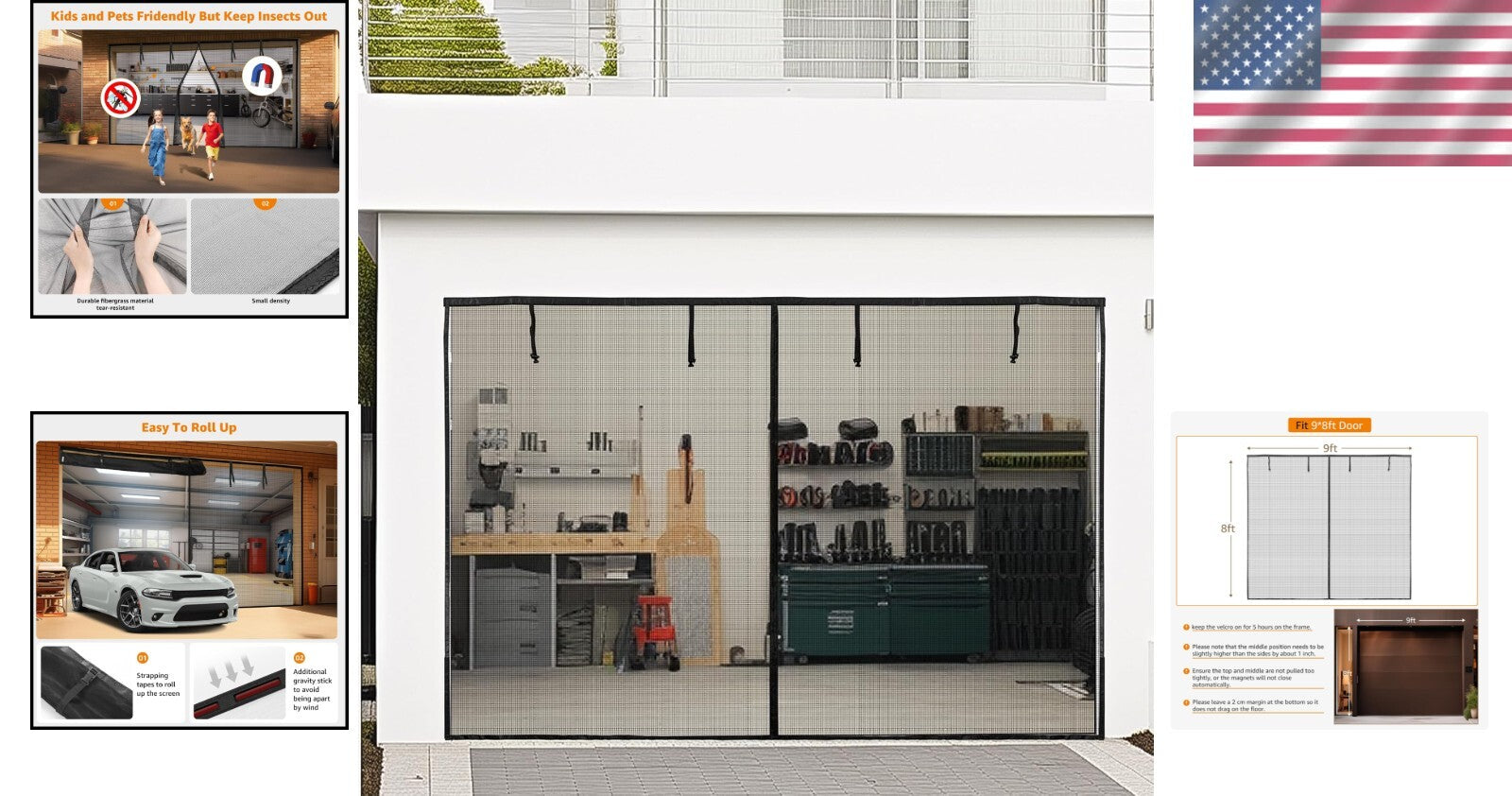 Retractable Magnetic Mesh Garage Door Screen 9x8 Ft - Hands-Free Ventilation