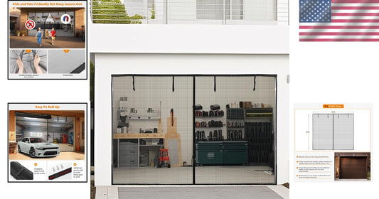 Retractable Magnetic Mesh Garage Door Screen 9x8 Ft - Hands-Free Ventilation
