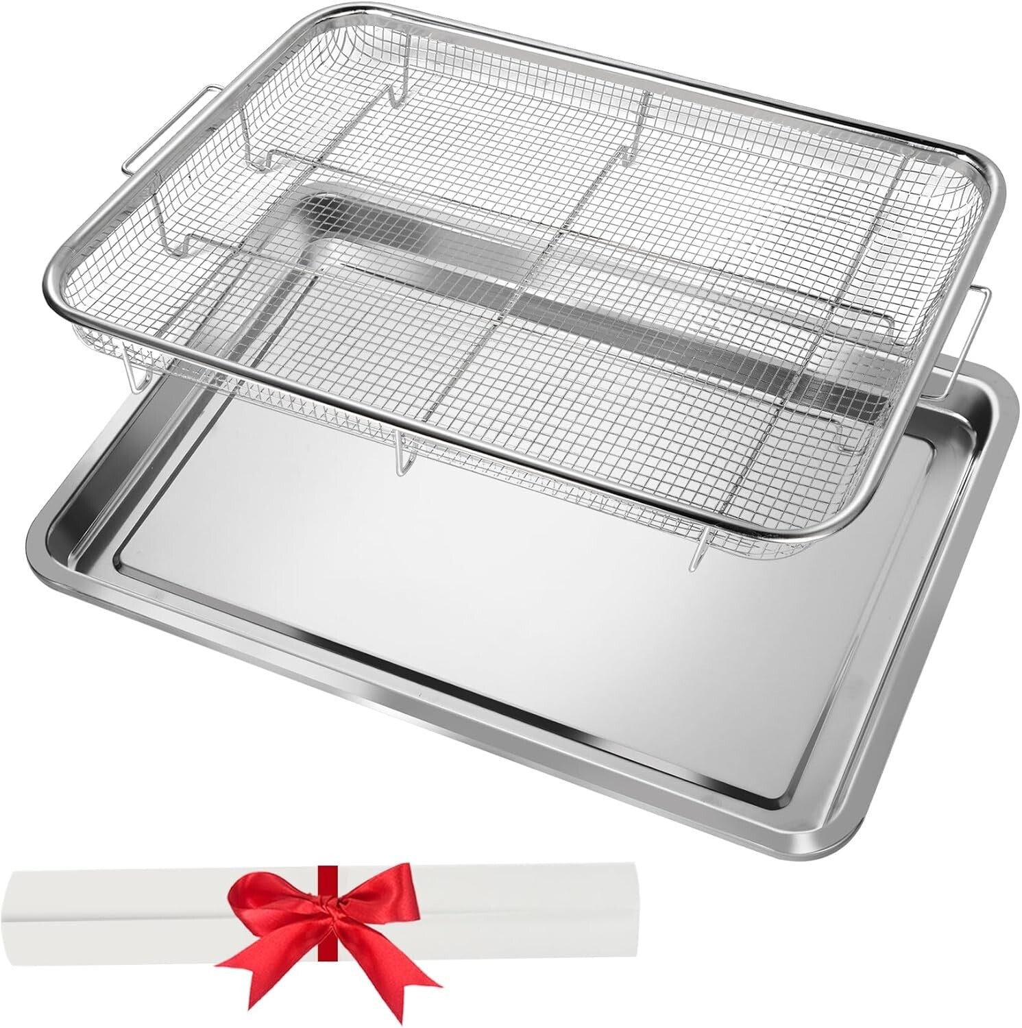 Deluxe 2-Piece Baking Set: Large Stainless Steel Air Fryer & Tray with Parchment