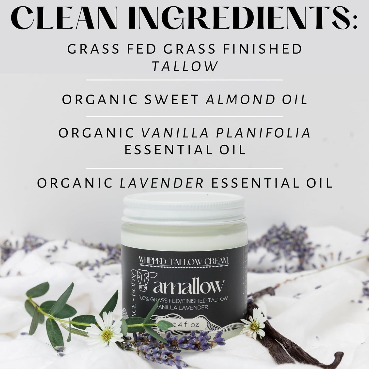 Luxurious 4 FL. oz. Vanilla Lavender Beef Tallow Lotion for Sensitive Skin