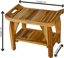 Load image into Gallery viewer, 24-Inch Teak Wood Waterproof Shower Bench with Storage Shelf &amp; Adjustable Feet