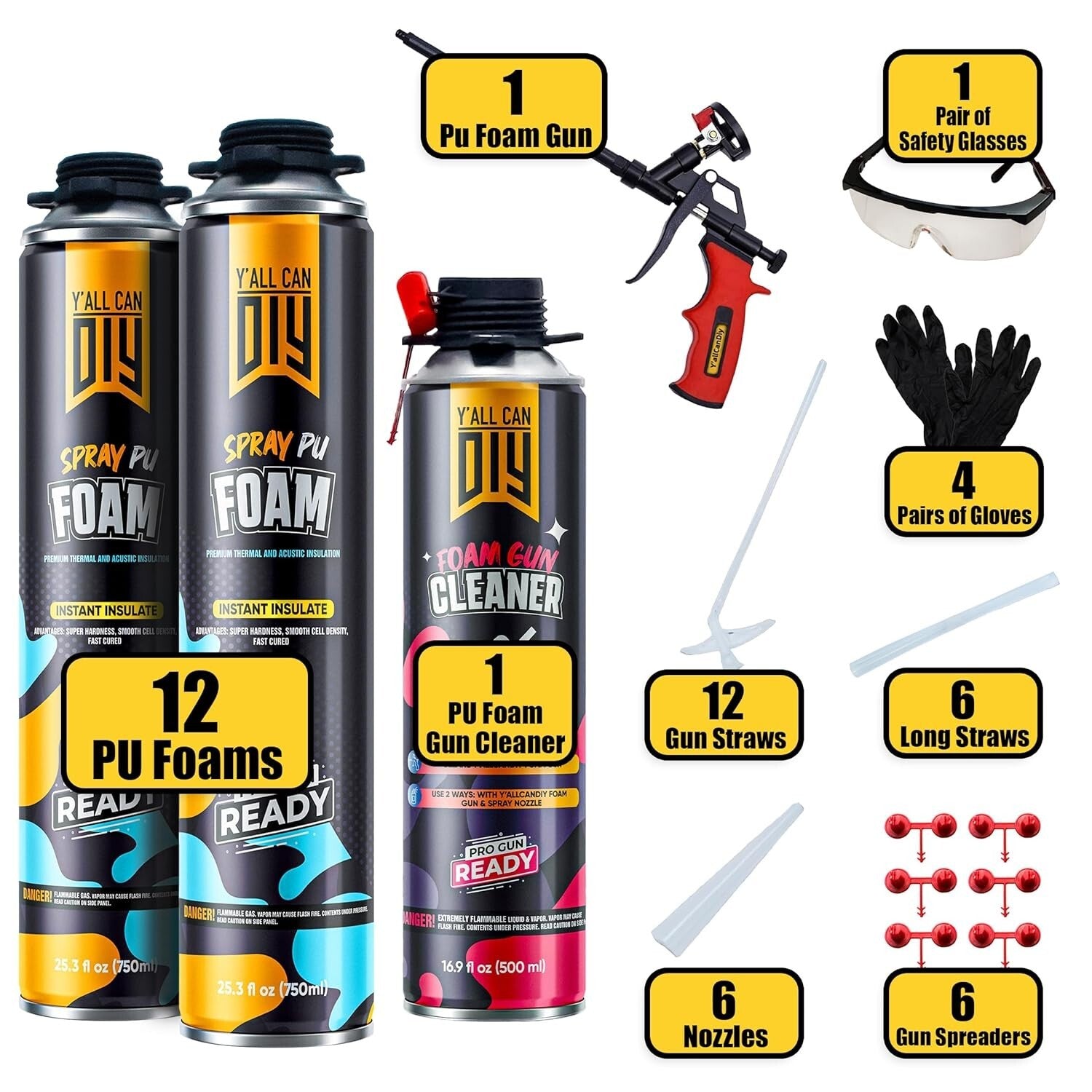 Expanding Spray Foam Insulation Kit for Gaps & Cracks - 240 Board Feet Coverage