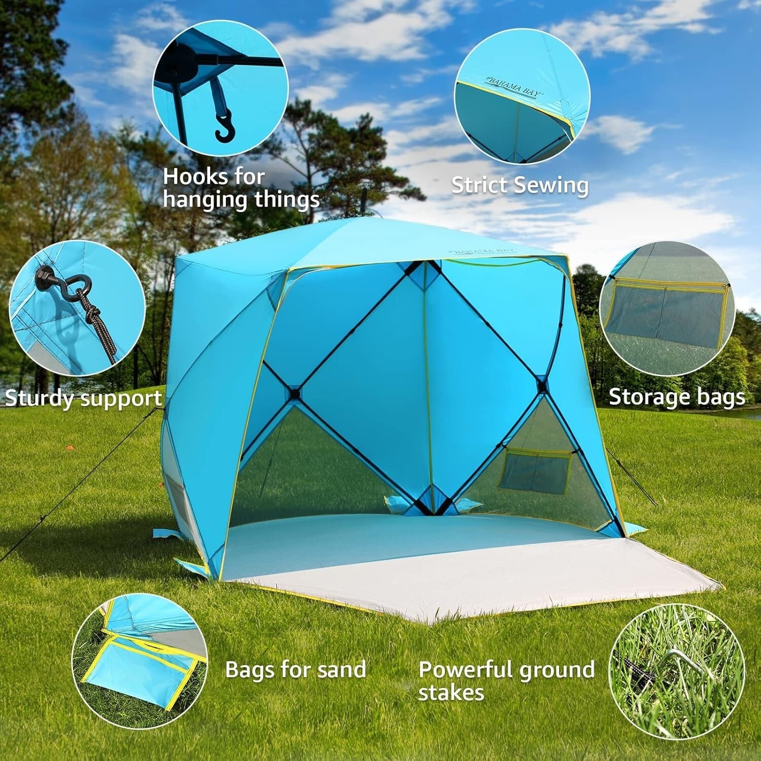 Spacious Pop-Up Beach Tent for 4 - Portable UV Sun Shelter with 360° Ventilation